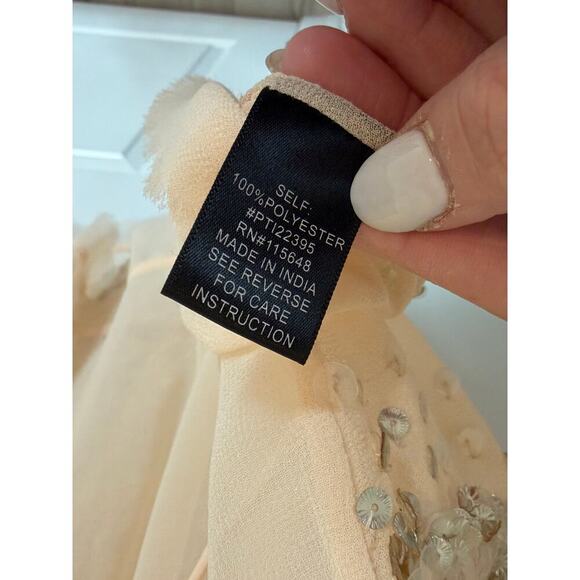 All Saints Women's Medium Beige Round Neck Top Restrain Beaded Hand Embellished - Picture 12 of 13